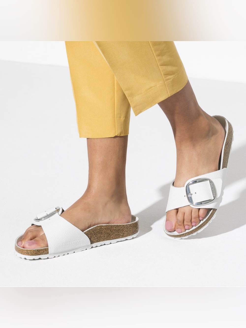 Birkenstock Madrid Big Buckle white pebble leather with silver size 41 / US 10
